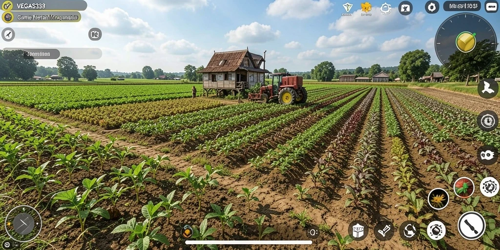 Screenshot gameplay menunjukkan aktivitas pertanian yang seru di VEGAS338.